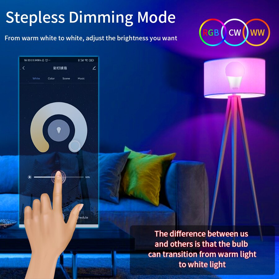 E27 WiFi Smart LED Bulb RGBCW  – обзор и цена Voice Control Light Bulb